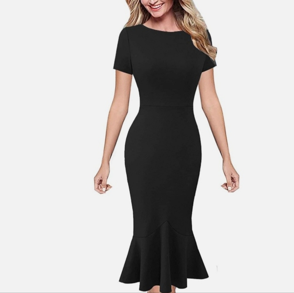 VFSHOW NWT XS GRAY FITTED MERMAID DRESS, Midi, round neck, hidden zipper